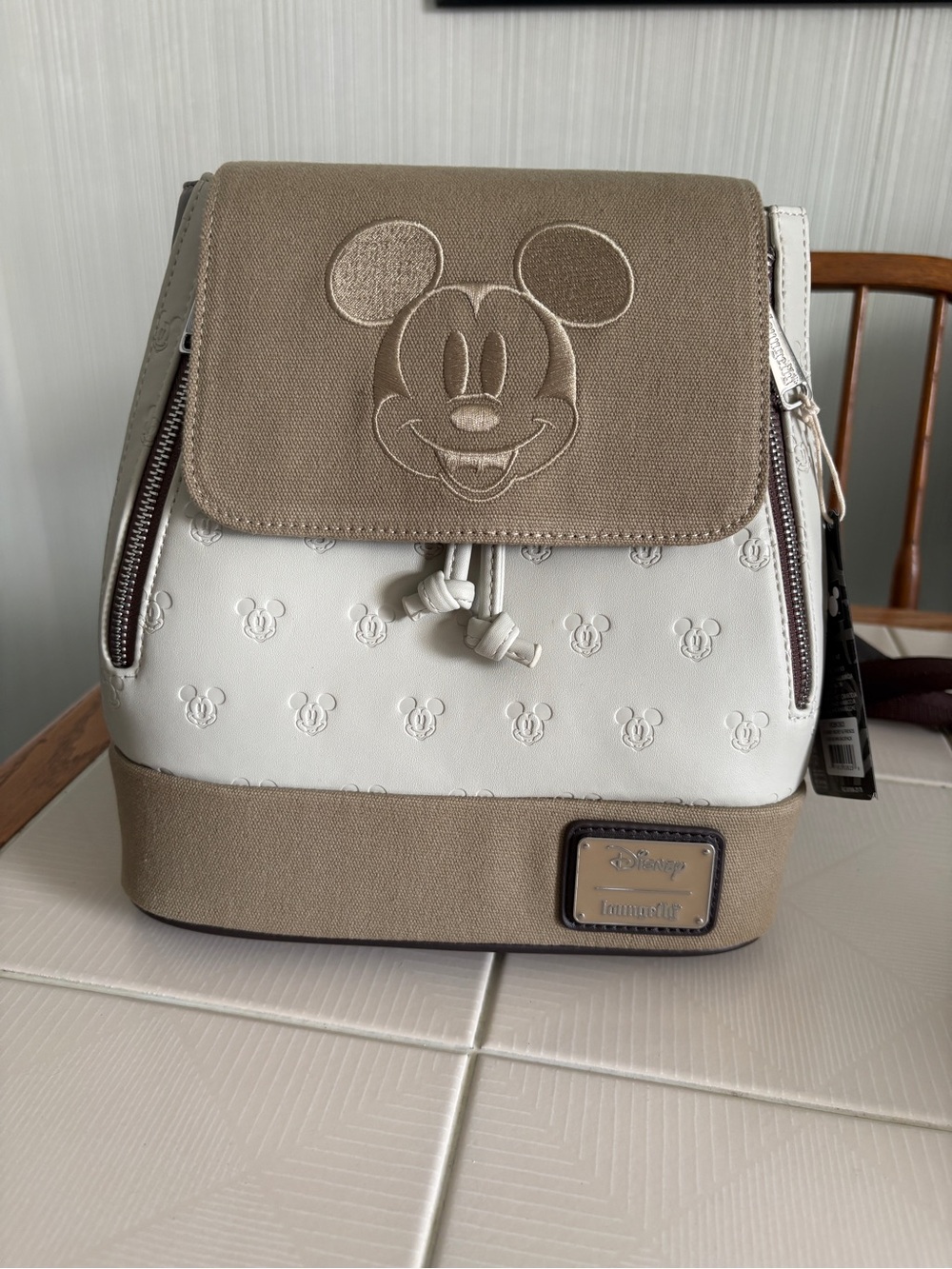 Loungefly Tan & White Mickey Mouse Mini Backpack